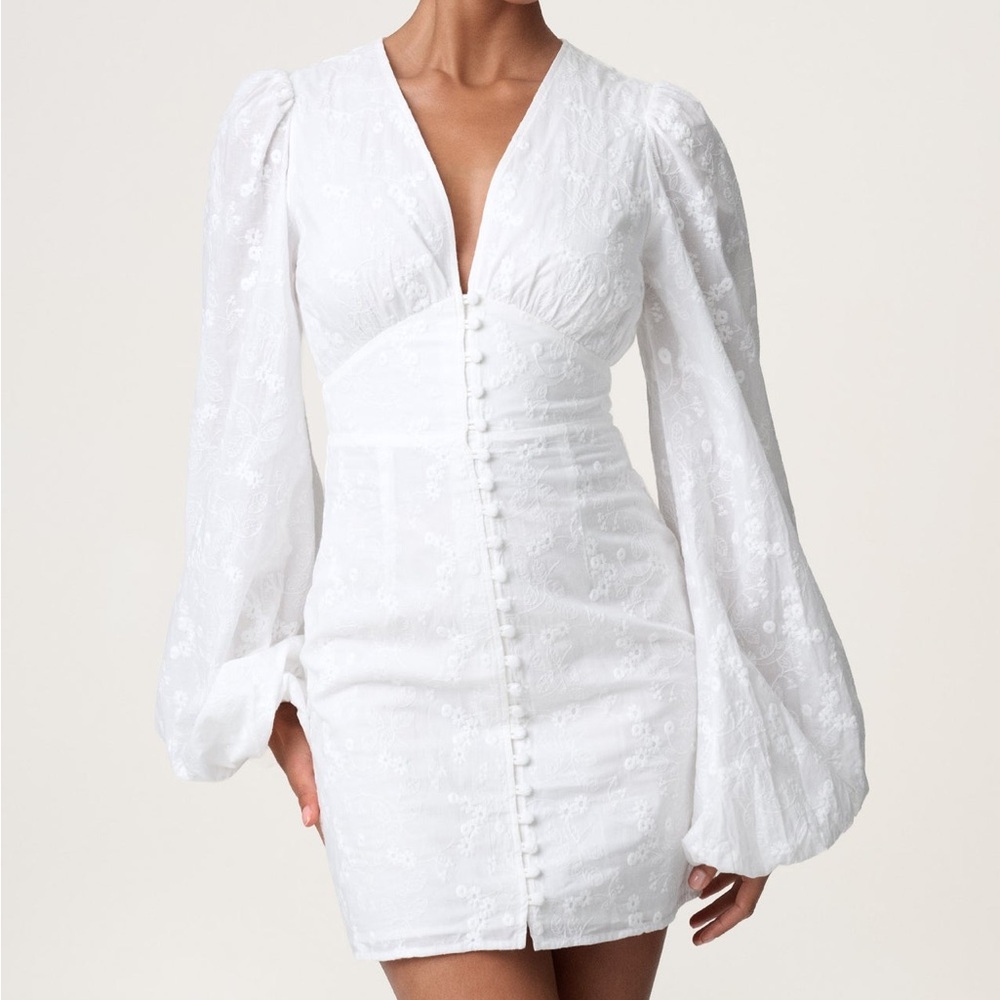 Adoore White Button-Front Long Sleeve Mini Dress in Size 34/Small